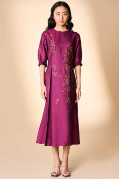 Alamelu Magenta Silk Embroidered Long Dress