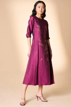 Alamelu Magenta Silk Embroidered Long Dress -Inca Clothing Shop alfw 011 3
