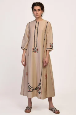 Ikai Beige A-line Braid Dress