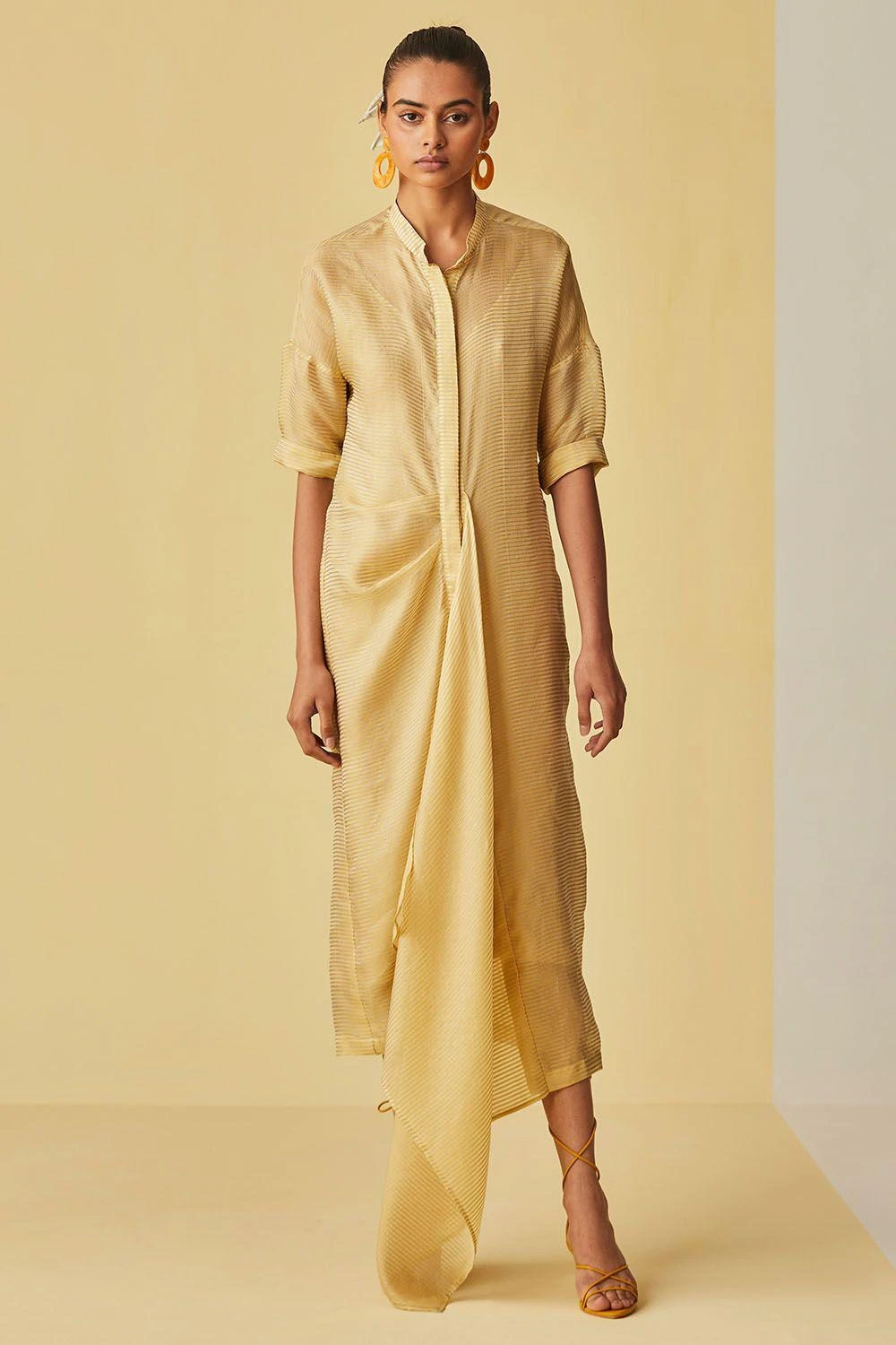 Alamelu Sheer Ochre Maxi Dress 1 Alamelu Sheer Ochre Maxi Dress