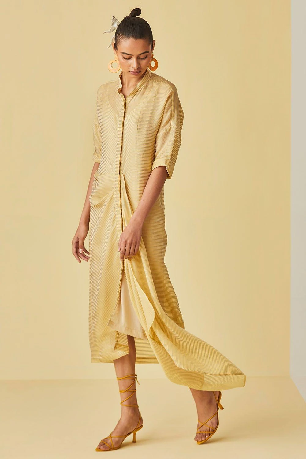 Alamelu Sheer Ochre Maxi Dress 2 Alamelu Sheer Ochre Maxi Dress - Image 2