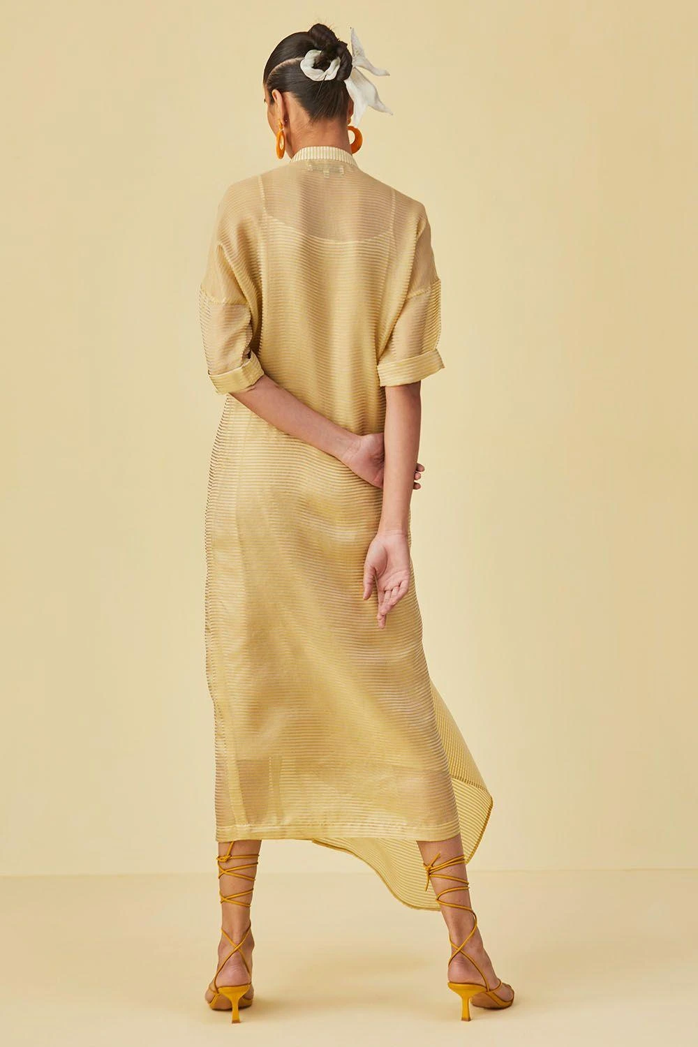 Alamelu Sheer Ochre Maxi Dress 3 Alamelu Sheer Ochre Maxi Dress - Image 3