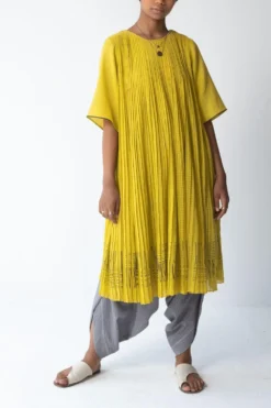 Urvashi Kaur Micropleated Yellow Cotton Dress -Inca Clothing Shop apara 65 3