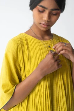 Urvashi Kaur Micropleated Yellow Cotton Dress -Inca Clothing Shop apara 65 4