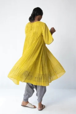 Urvashi Kaur Micropleated Yellow Cotton Dress -Inca Clothing Shop apara 65 7
