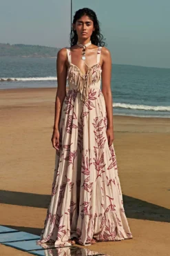 Arpita Mehta Printed Maxi Dress With Suede Tassel Detailing