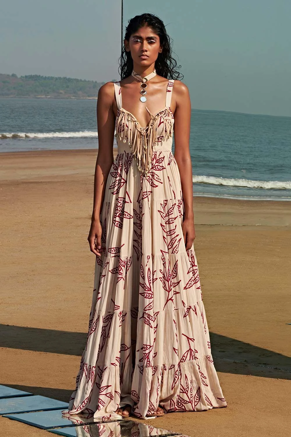 Arpita Mehta Printed Maxi Dress With Suede Tassel Detailing 1 Arpita Mehta Printed Maxi Dress With Suede Tassel Detailing