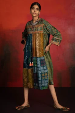 Sunira Designs Mirch Masala Pleated Green Dress -Inca Clothing Shop aw2108a 3