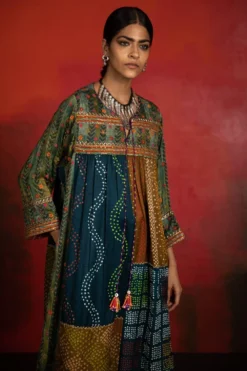 Sunira Designs Mirch Masala Pleated Green Dress -Inca Clothing Shop aw2108a 4