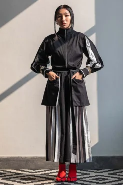 Corpora Studio Black And White Pleated Dress