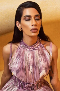 Nikita Mhaisalkar Lilac Floss Print Maxi Dress -Inca Clothing Shop ca trs22 032 3