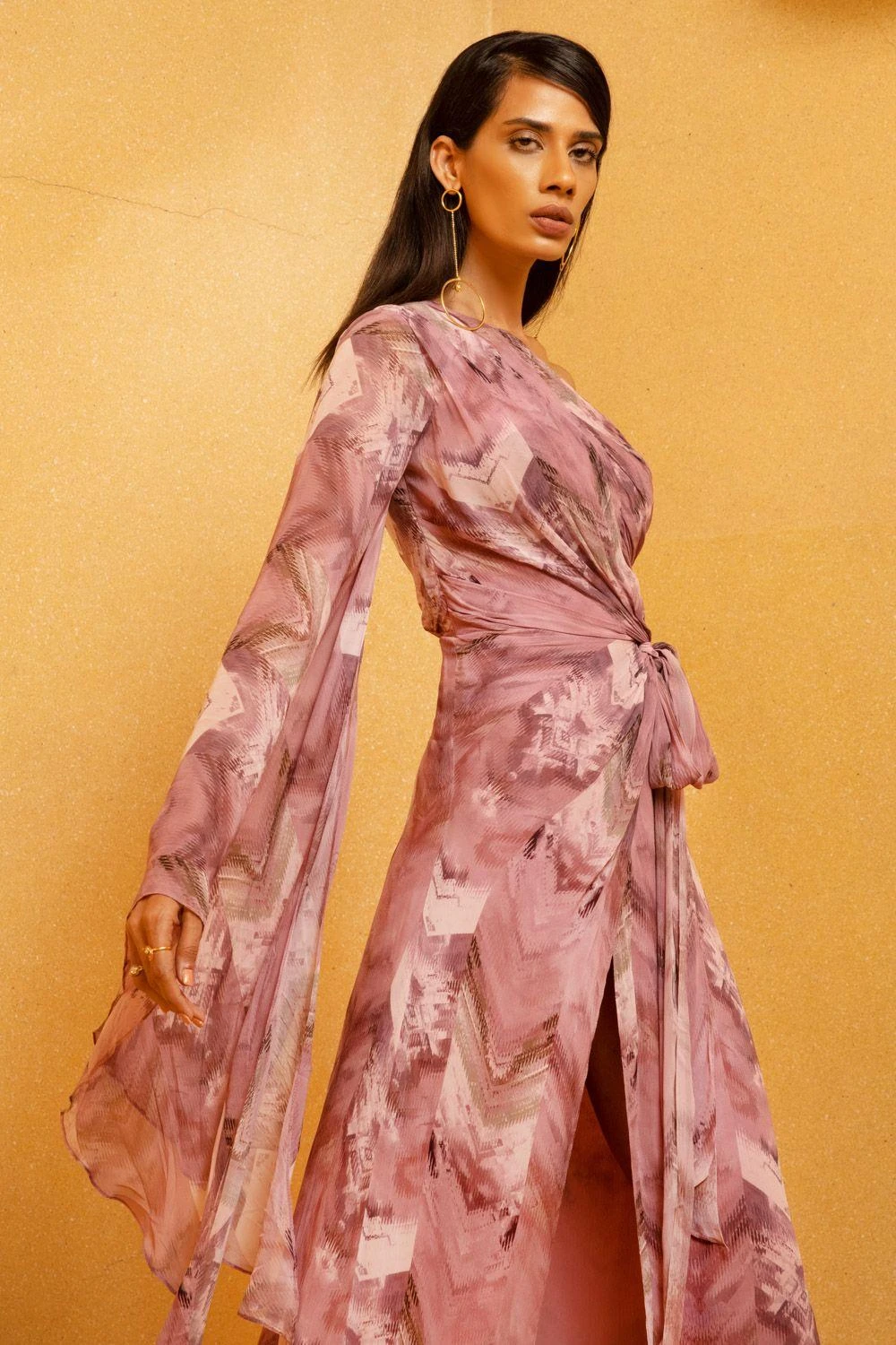 Nikita Mhaisalkar Lilac Floss Print One Shoulder Slit Dress 2 Nikita Mhaisalkar Lilac Floss Print One Shoulder Slit Dress - Image 2