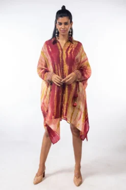 CAPISVIRLEO Kaftan Style Tie & Dye Short Dress