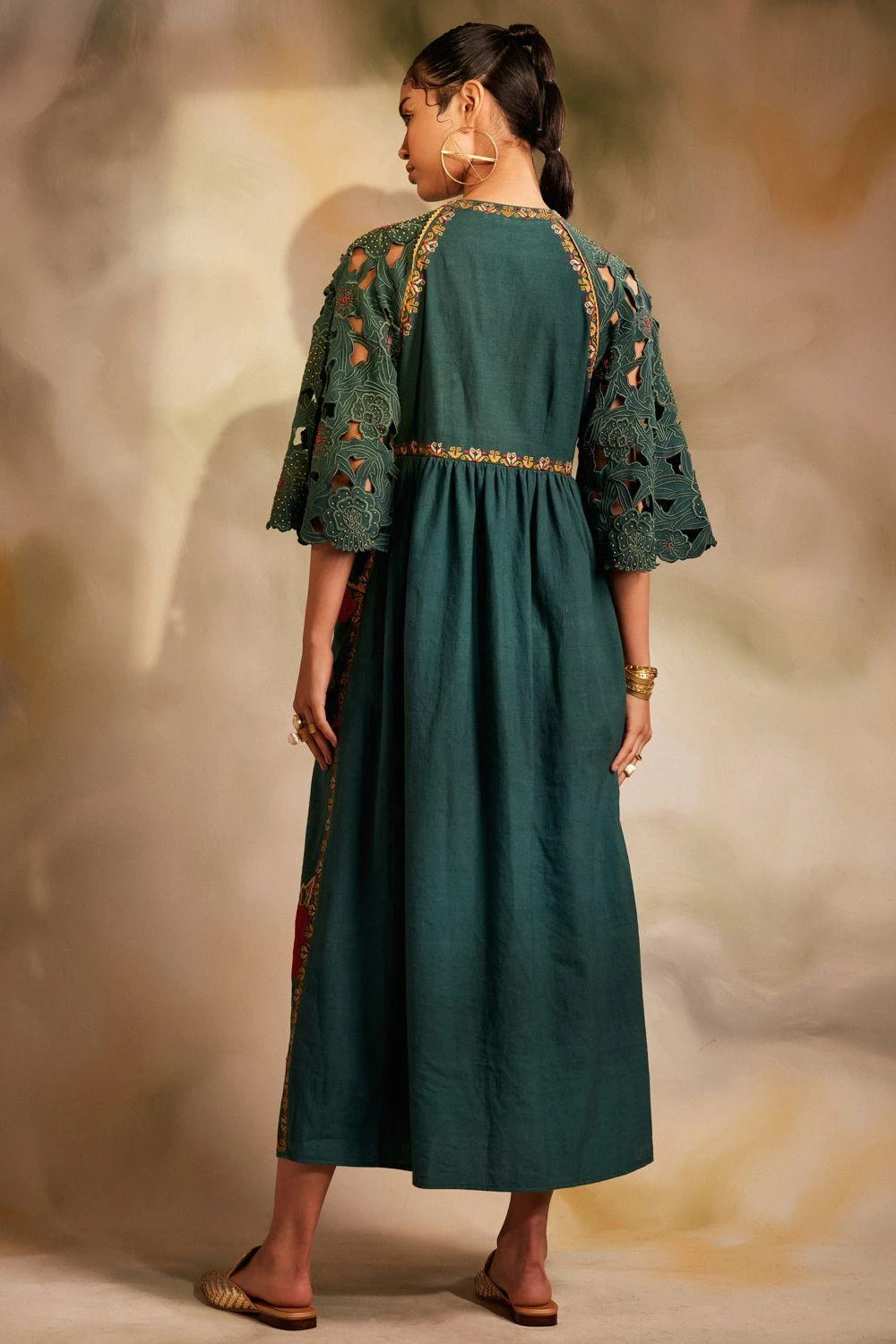 Chandrima Emerald Green Kala Cotton Midi Dress 2 Chandrima Emerald Green Kala Cotton Midi Dress - Image 2