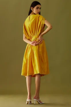 Chandrima Yellow Applique Beadwork Pleated Dress 9 Chandrima Yellow Applique Beadwork Pleated Dress -Inca Clothing Shop ch1103 5