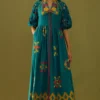 Chandrima Teal Applique & Beadwork Midi Dress