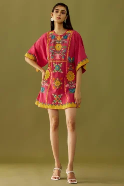 Chandrima Fuchsia Applique Short Dress