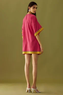 Chandrima Fuchsia Applique Short Dress -Inca Clothing Shop ch1203 4