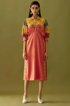 Chandrima Old Rose Floral Kimono Dress