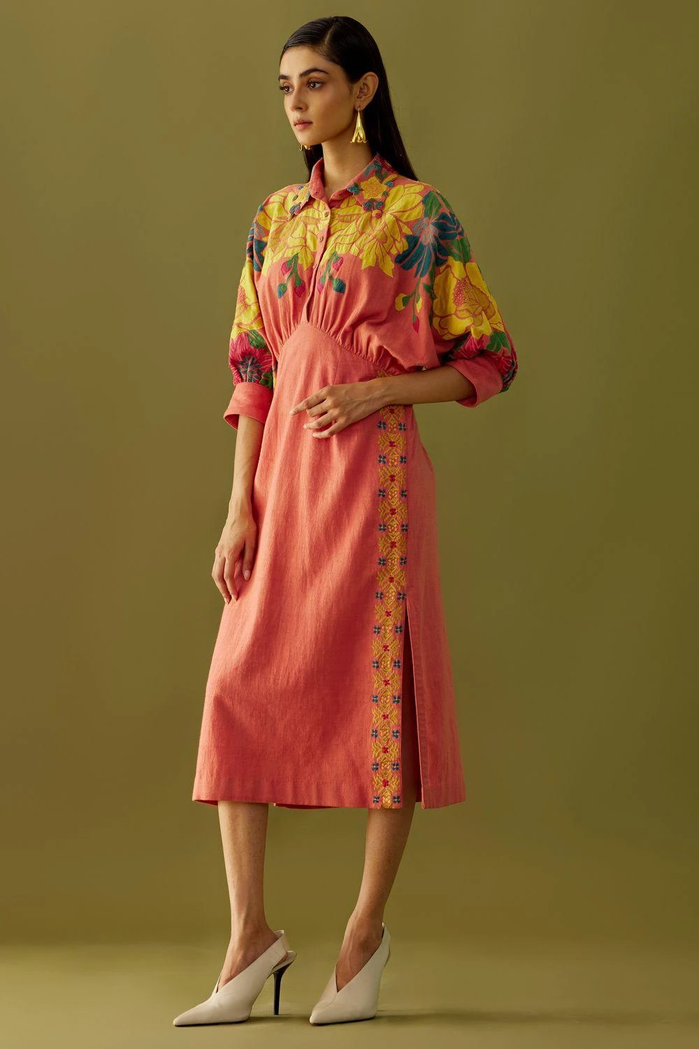 Chandrima Old Rose Floral Kimono Dress 2 Chandrima Old Rose Floral Kimono Dress - Image 2