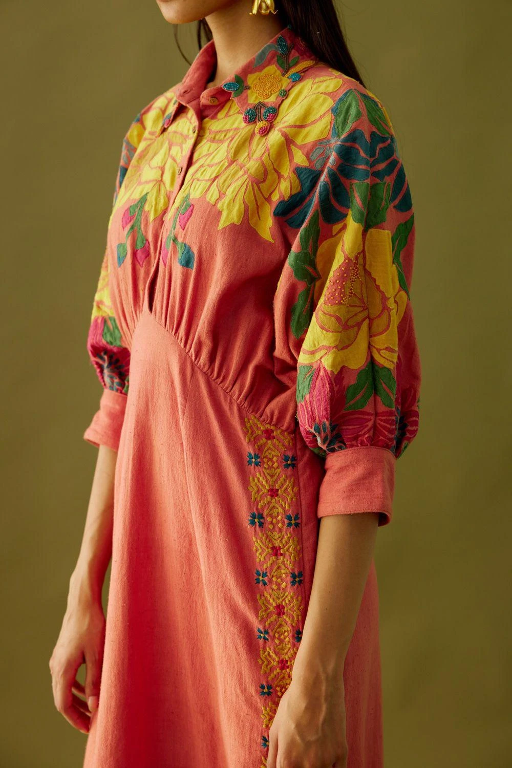 Chandrima Old Rose Floral Kimono Dress 3 Chandrima Old Rose Floral Kimono Dress - Image 3