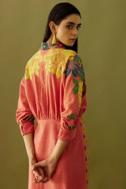 Chandrima Old Rose Floral Kimono Dress 8 Chandrima Old Rose Floral Kimono Dress -Inca Clothing Shop ch1204 4