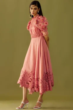 Chandrima Old Rose Ruched Dress -Inca Clothing Shop ch1208 3