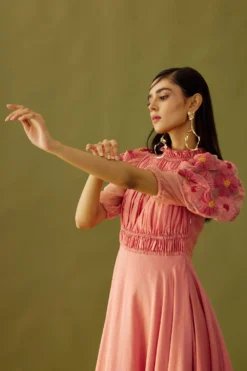 Chandrima Old Rose Ruched Dress -Inca Clothing Shop ch1208 5