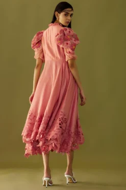 Chandrima Old Rose Ruched Dress -Inca Clothing Shop ch1208 6