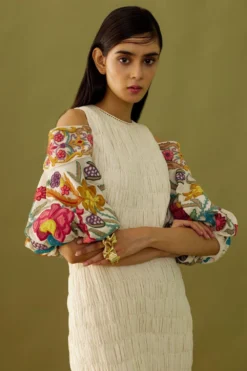 Chandrima Ivory Cold Shoulder Dress 6 Chandrima Ivory Cold Shoulder Dress -Inca Clothing Shop ch1209 3