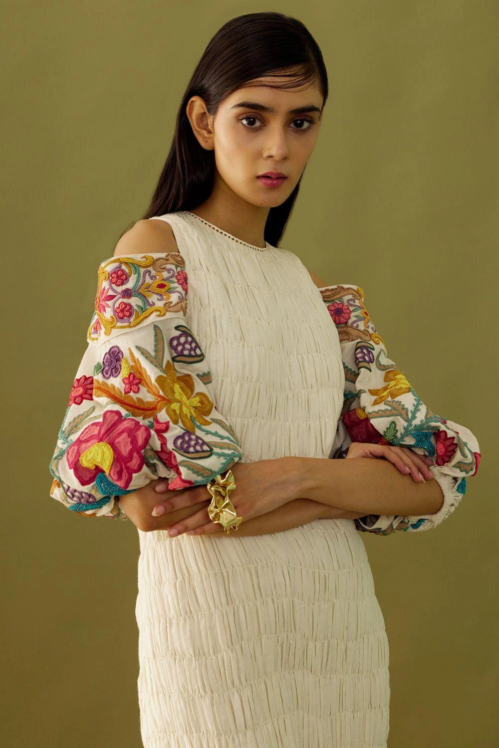 Chandrima Ivory Cold Shoulder Dress 3 Chandrima Ivory Cold Shoulder Dress - Image 3