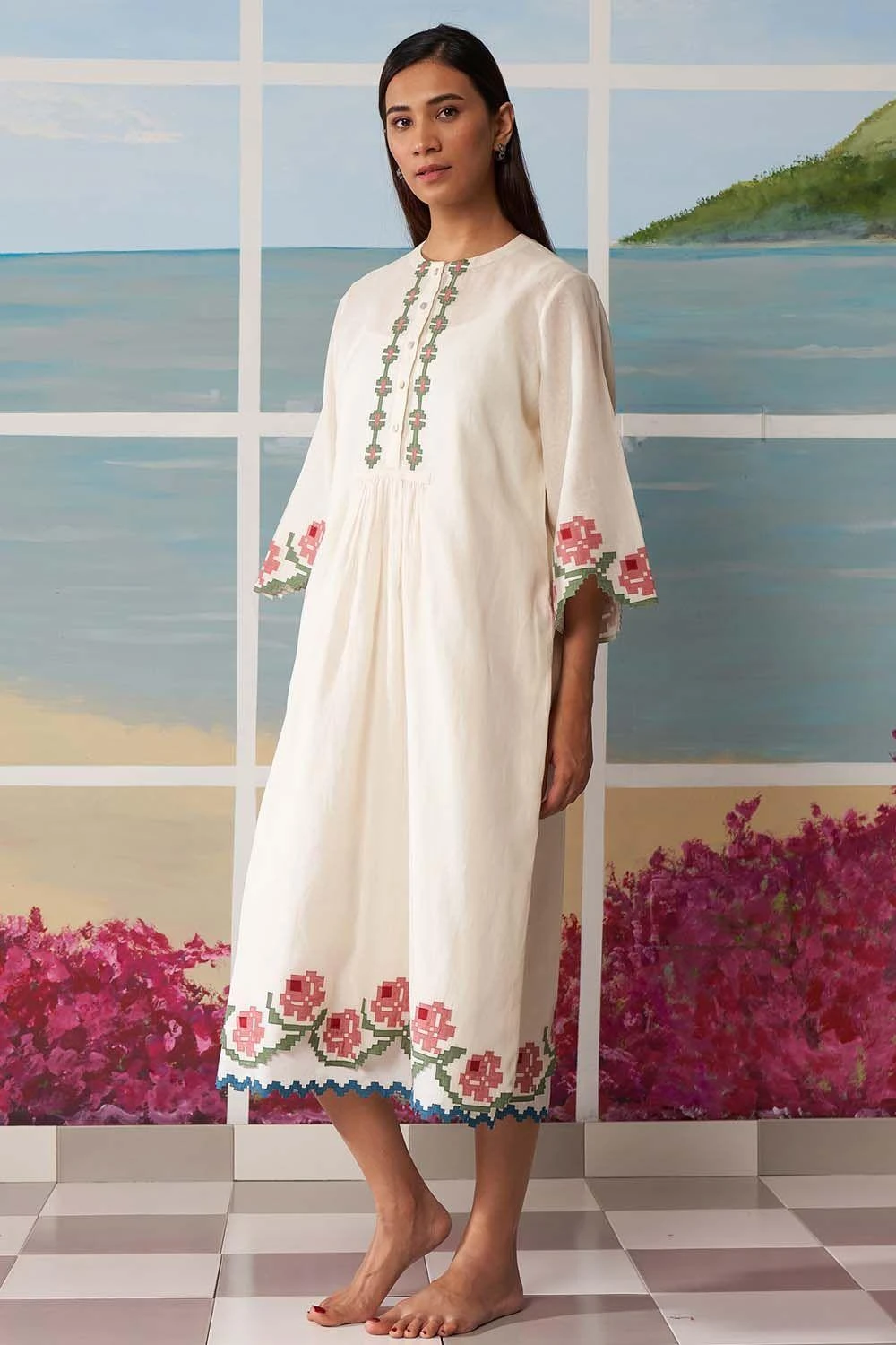Ikai Ivory Dress With Floral Applique Details 2 Ikai Ivory Dress With Floral Applique Details - Image 2