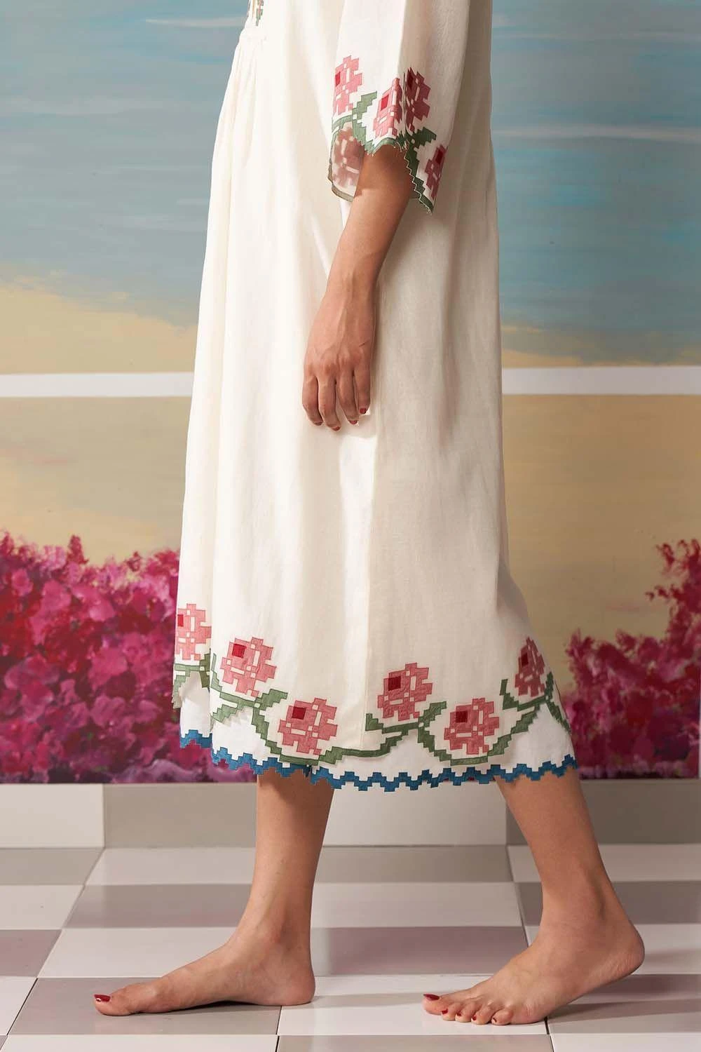 Ikai Ivory Dress With Floral Applique Details 3 Ikai Ivory Dress With Floral Applique Details - Image 3