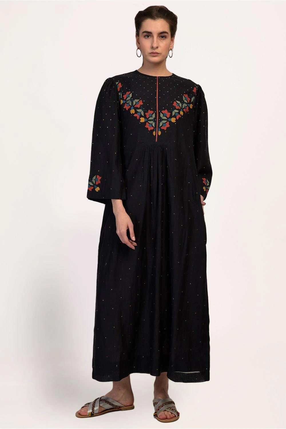 Ikai Navy Blue Centre Gathered Dress 2 Ikai Navy Blue Centre Gathered Dress - Image 2