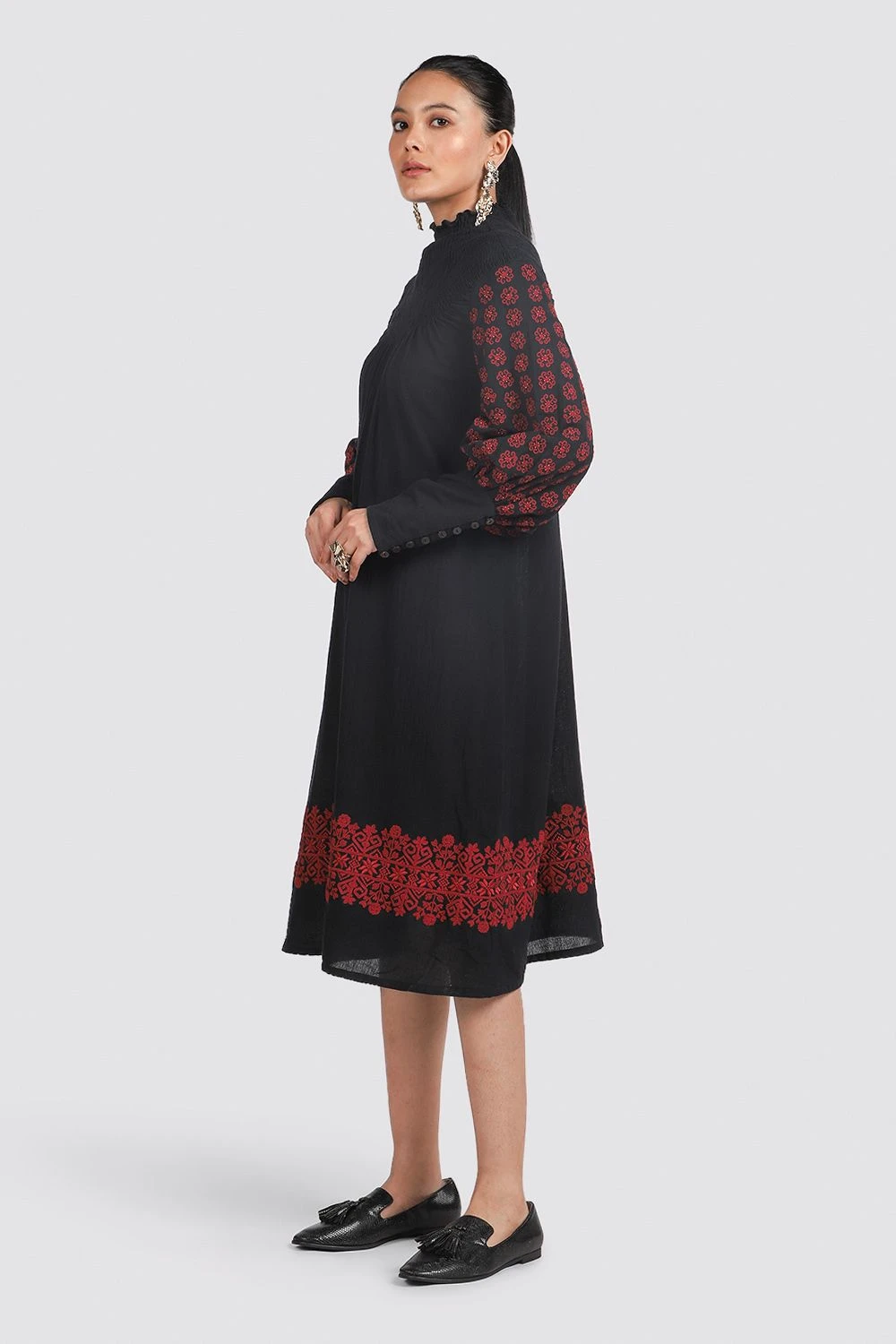 Chandrima Smocked Neck Black Dress 2 Chandrima Smocked Neck Black Dress - Image 2