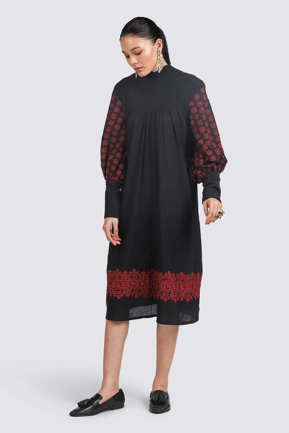 Chandrima Smocked Neck Black Dress 3 Chandrima Smocked Neck Black Dress - Image 3