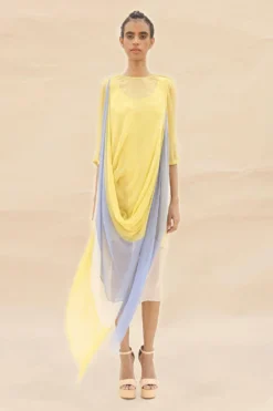 Abhishek Sharma Yellow Cowl Draped Dress