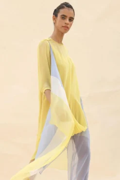 Abhishek Sharma Yellow Cowl Draped Dress -Inca Clothing Shop ctu03sunflower 4