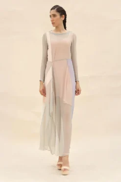 Abhishek Sharma Colour Blocked Panelled Drape Dress