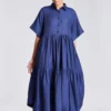 Chola Navy Linen Tiered Dress