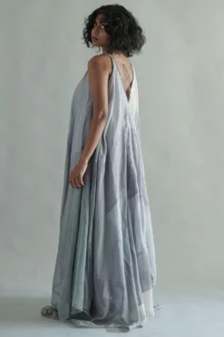 SWGT Colour-blocked V-neck Silk Chanderi Dress -Inca Clothing Shop dr5 21 4