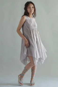 SWGT Grey Draped Silk Chanderi Dress