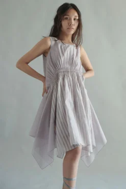 SWGT Grey Draped Silk Chanderi Dress -Inca Clothing Shop dr8 21 3