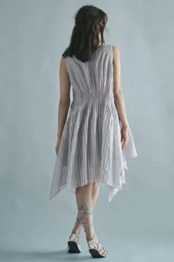 SWGT Grey Draped Silk Chanderi Dress -Inca Clothing Shop dr8 21 4