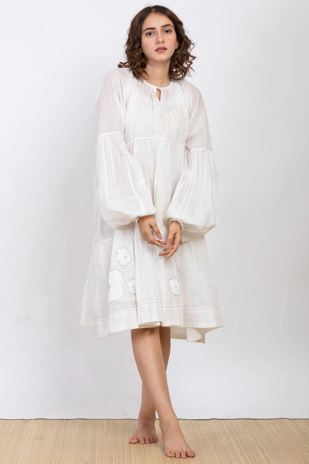 Ekadi Ecru Cotton Silk Embroidered Dress 1 Ekadi Ecru Cotton Silk Embroidered Dress