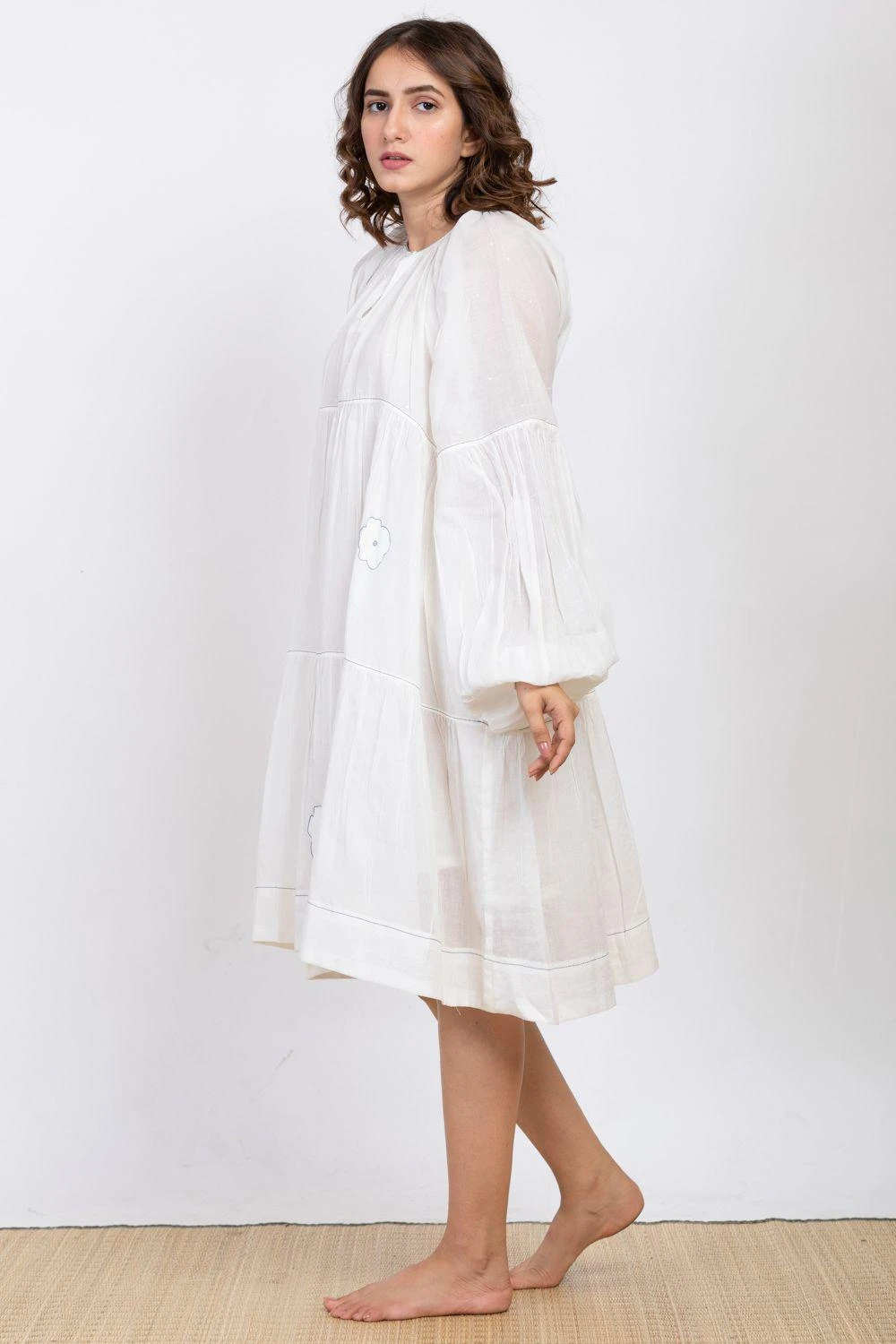 Ekadi Ecru Cotton Silk Embroidered Dress 2 Ekadi Ecru Cotton Silk Embroidered Dress - Image 2