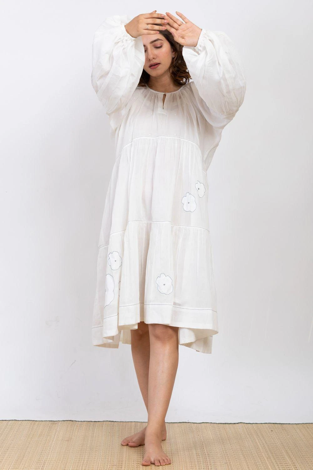 Ekadi Ecru Cotton Silk Embroidered Dress 3 Ekadi Ecru Cotton Silk Embroidered Dress - Image 3