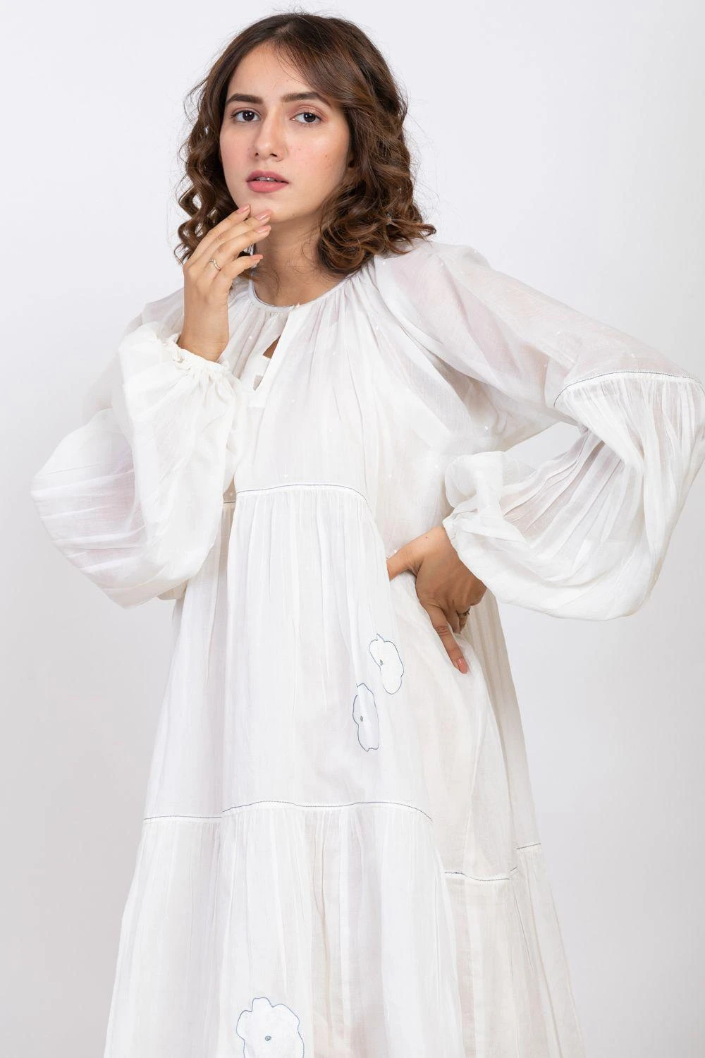 Ekadi Ecru Cotton Silk Embroidered Dress 4 Ekadi Ecru Cotton Silk Embroidered Dress - Image 4