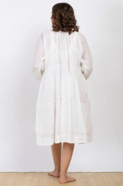 Ekadi Ecru Cotton Silk Embroidered Dress 9 Ekadi Ecru Cotton Silk Embroidered Dress -Inca Clothing Shop ekad4 5