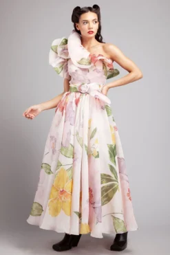 Gauri & Nainika One Shoulder Ruffle Midi Dress